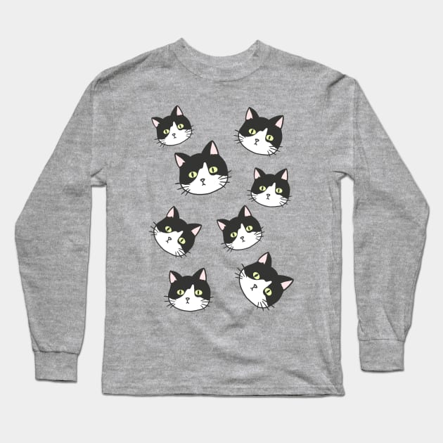 Black & White Cat Cat Cat Long Sleeve T-Shirt by Marinaaa010